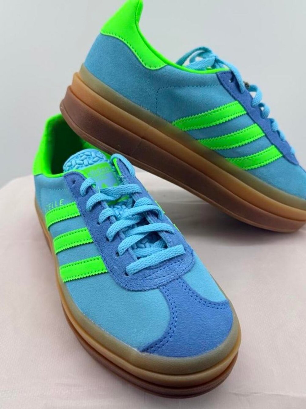 Adidas Gazelle Bold Blue Green Gum Platform Sneakers Men 5.5 Women 7 NWT